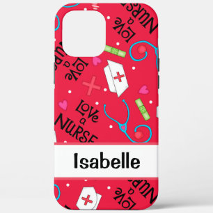 Case-Mate iPhone Case Nurse Whimsy Art Médicale Nom rouge Personnalisé