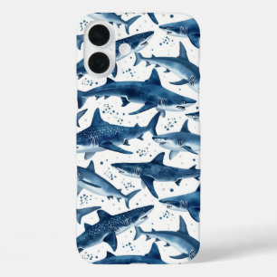 Coques iPhone 16 Plus Océan de requin couleur bleu monochrome