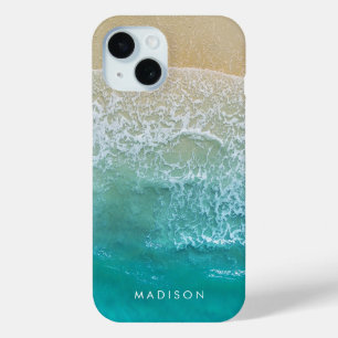 Coque Pour iPhone 15 Ocean Waves Motif Monogramme Nom plage