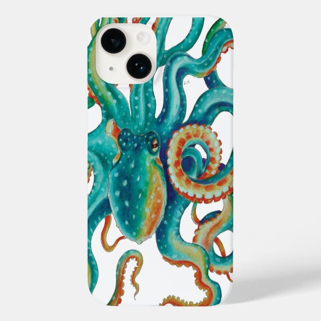 Coques Case-Mate iPhone Octopus Turquoise aquarelle Art (Verso)