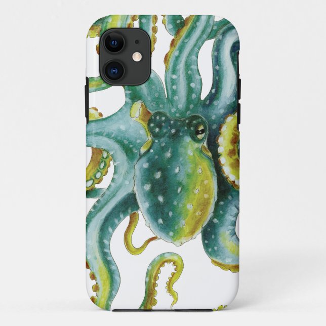 Coques Case-Mate iPhone Octopus Vert aquarelle Art (Dos)