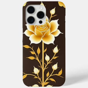 Coque iPhone 15 Pro Max Œuvre d'art décorative Rose encadrée dorée