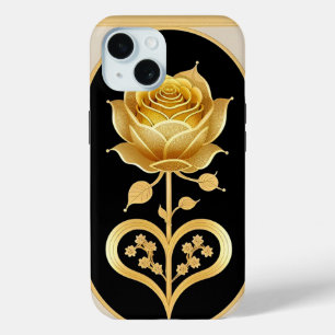 Coque Pour iPhone 15 Œuvre d'art décorative Rose encadrée dorée