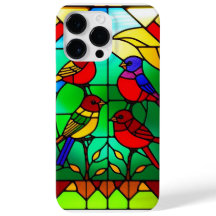 Œuvre d'art en verre coloré avec des oiseaux