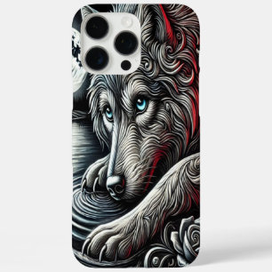Coques iPhone 16 Pro Max OEuvre d'art nocturne du loup à oeil bleu