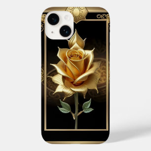 Coque Pour iPhone 14 Œuvre d'art Rose Dorée avec Cadrage Élégant