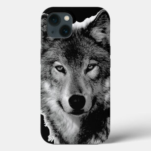 iPhone 13 Coque Oeuvre de Loup noir et blanc