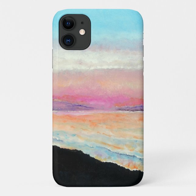 Coques Case-Mate iPhone Oeuvre du coucher de soleil rose de plage (Dos)