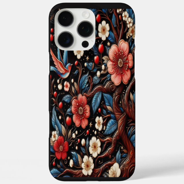 Coques Case-Mate iPhone Oeuvre florale en fleurs de cerisier bleu (Verso)