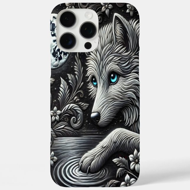 Coques Case-Mate iPhone Oeuvre réfléchie de loup Lune (Verso)