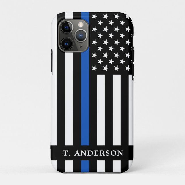 Coques Case-Mate iPhone Officier de police moderne Personnalisé Ligne Bleu (Dos)