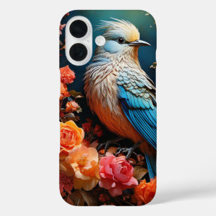 Coque Pour iPhone 16 Oiseau bleu de nature fantaisiste