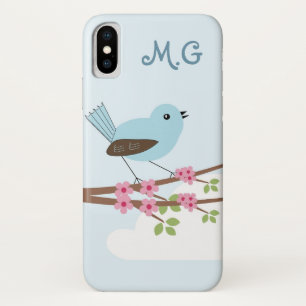 Coques Pour iPhone Oiseau bleu mignon dans l'arbre de fleur