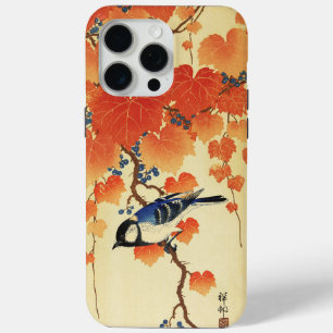 Coque iPhone 15 Pro Max Oiseau bleu Tit, Branche de Paulownia, Feuilles ro