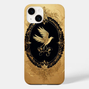 Coque Pour iPhone 14 Oiseau d'or élégant dans cadre Vintage orné