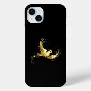 Coque iPhone 15 Mini Oiseau d'or sur Arrière - plan noir