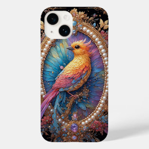 Coque Pour iPhone 14 Oiseau doré dans un cadre décoratif orné