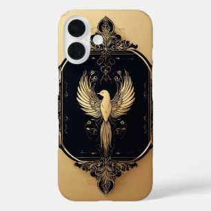 Coque Pour iPhone 16 Oiseau doré élégant dans un cadre ancien orné