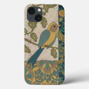 Etui iPhone 13 Oiseau jaune et bleu Turquoise perché sur une bran