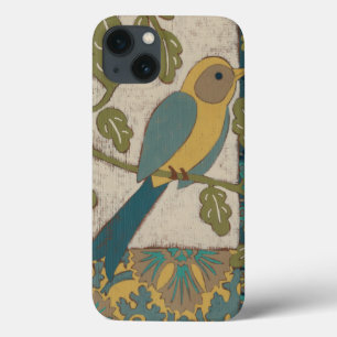 Etui iPhone 13 Oiseau jaune et bleu Turquoise perché sur une bran