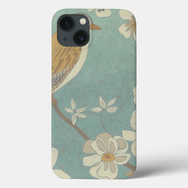 Coques Case-Mate iPhone Oiseau jaune, gris et beige perché sur une branche (Verso)