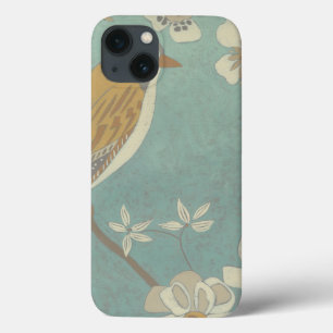 iPhone 13 Coque Oiseau jaune, gris et beige perché sur une branche