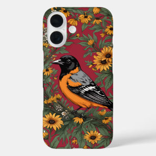Coque Pour iPhone 16 Oiseau Oriole de Baltimore et fleurs de Susan aux 
