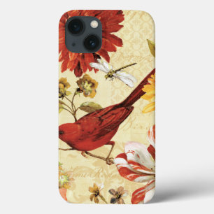 Coques Pour iPhone Oiseau rouge dans un jardin fleuri