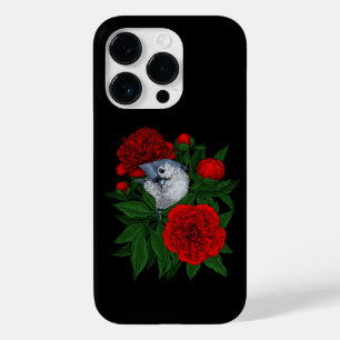 Coque Pour iPhone 14 Pro Oiseau sur un bouquet de pivoine rouge