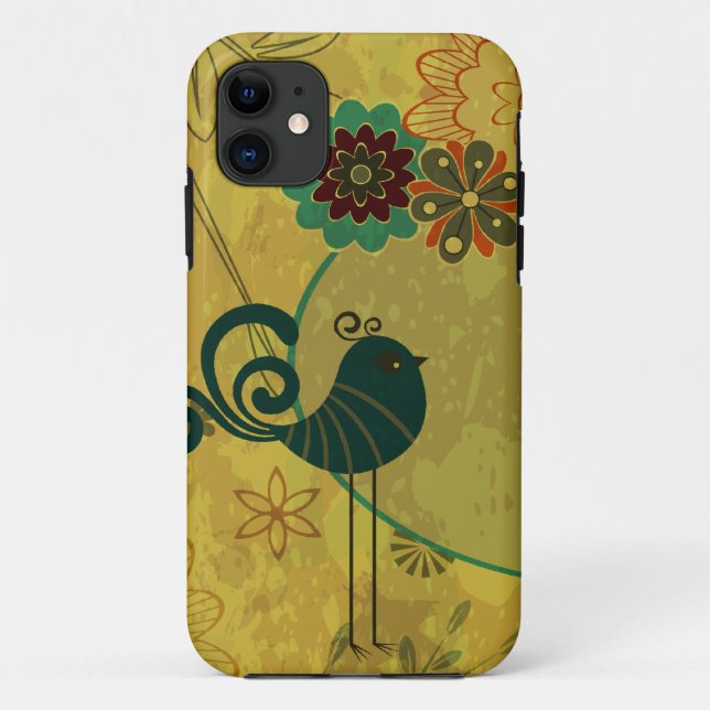 Coques Case-Mate iPhone oiseau turquoise et vecteur floral moderne (Dos)