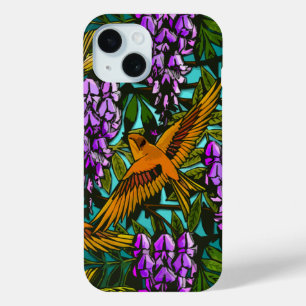 Coque Pour iPhone 15 Oiseaux Au Milieu De La Wisteria - Monogrammé
