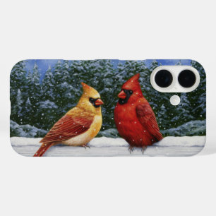 Coque Pour iPhone 16 Oiseaux cardinaux rouges et neige de Noël
