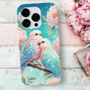 Coque Pour iPhone 14 Pro Oiseaux chanteurs pastel doux avec pivoines
