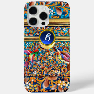COQUE iPhone 15 PRO MAX OISEAUX COLORÉS ET ÉPAULES FLORALES MONOGRAMME DE 