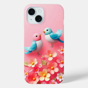 Coque Pour iPhone 15 Oiseaux Colorés Posés Parmi de Superbes Fleurs