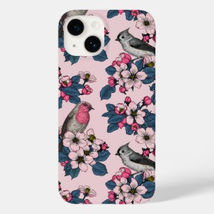 Coque Pour iPhone 14 Oiseaux et fleurs roses