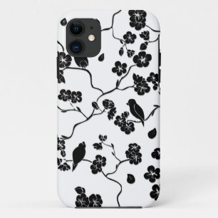 Case-Mate iPhone Case Oiseaux Motifs noirs et blancs sur les fleurs de c