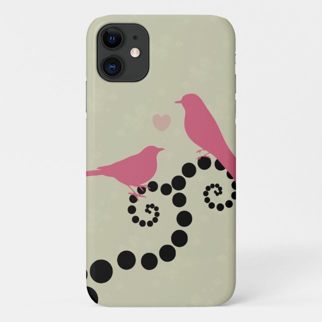 Coques Case-Mate iPhone Oiseaux Roses, Oiseaux Sur L'Arbre, Points, Coeurs (Dos)