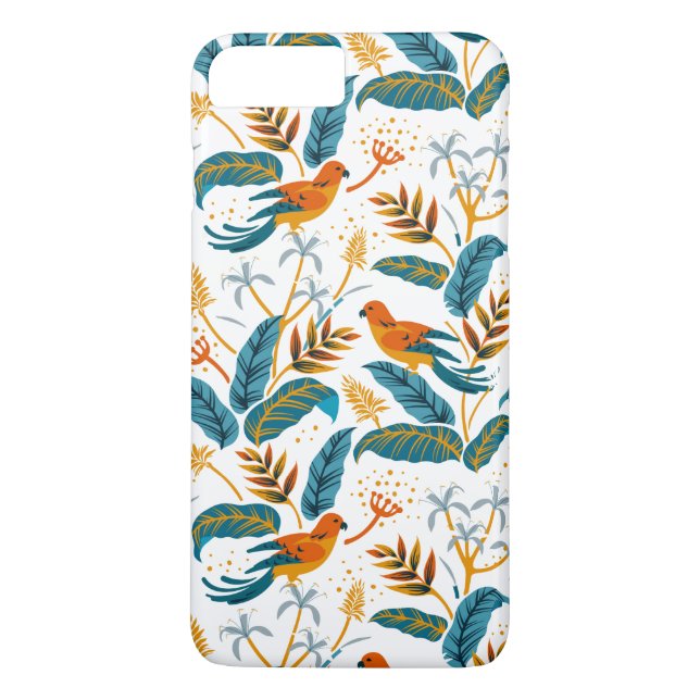Coques Case-Mate iPhone Oiseaux tropicaux et motif feuille luxuriant (Dos)