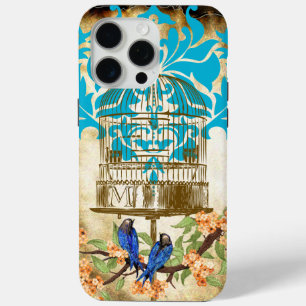 Coque iPhone 15 Pro Max Oiseaux Vintage Cage à Oiseaux Fleur de Cerisier D