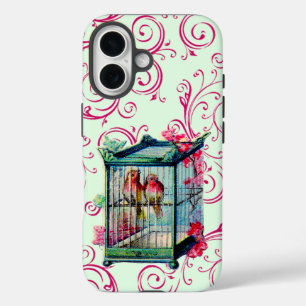 Coque Pour iPhone 16 Oiseaux vintages en cage à oiseaux