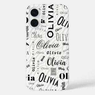Coque Pour iPhone 16 Olivia Nom Personnalisé Noir Blanc 