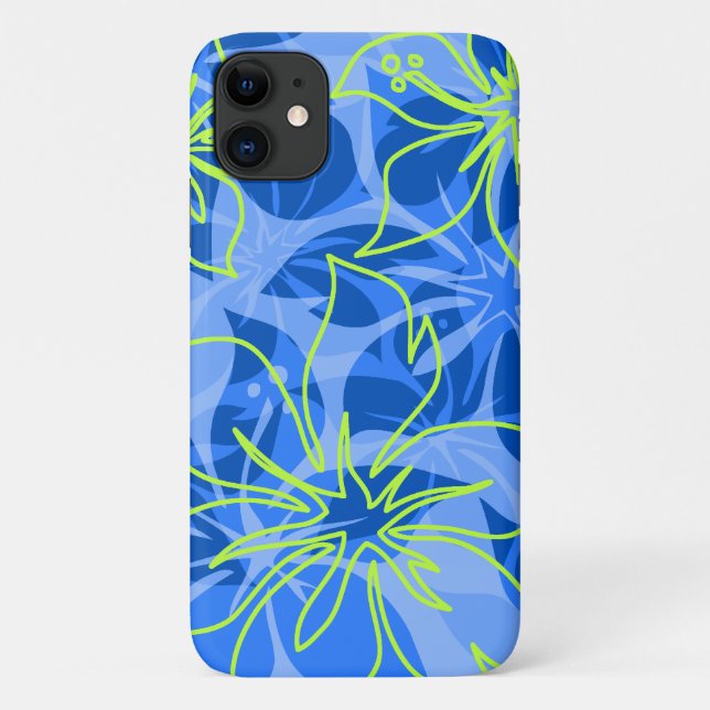 Coques Case-Mate iPhone Olowalu Hibiscus Hawaiian Camo Blue (Dos)