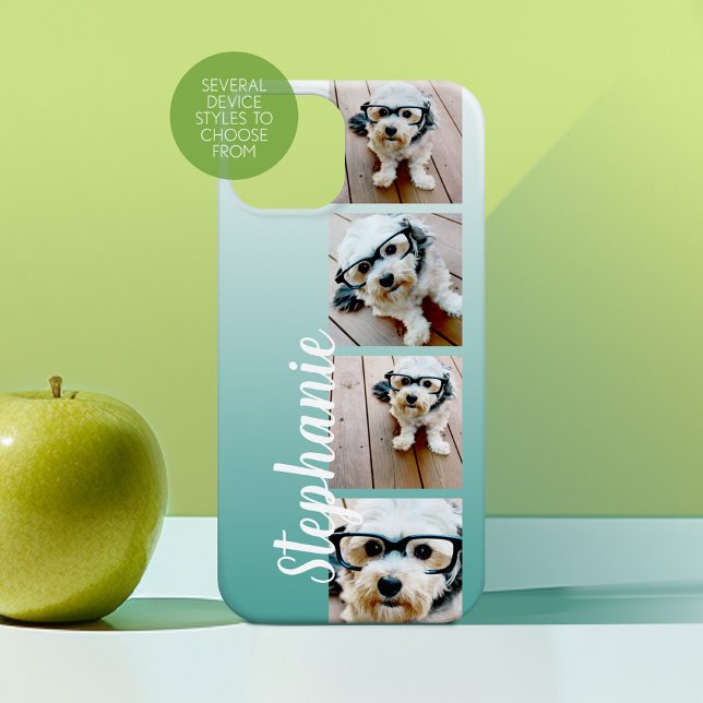 Coques Case-Mate iPhone Ombre 4 photos Carrés manuscrites - CAN EDIT blue (Personalized Phone Case with Custom Photos and Text - Choose a Device Style)