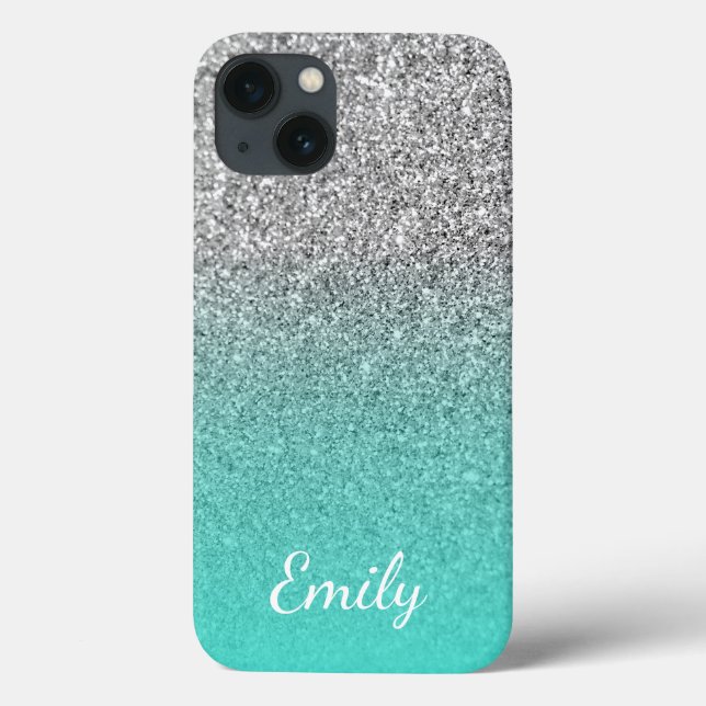 Coques Case-Mate iPhone Ombre de Parties scintillant personnalisée Turquoi (Verso)