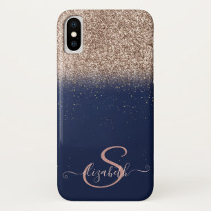 Case-Mate iPhone Case Ombre Pailleté Or Rose Élégant, Monogramme Bleu Nu