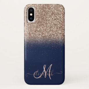 Case-Mate iPhone Case Ombre Pailleté Rose Doré Monogramme Bleu Marine Él