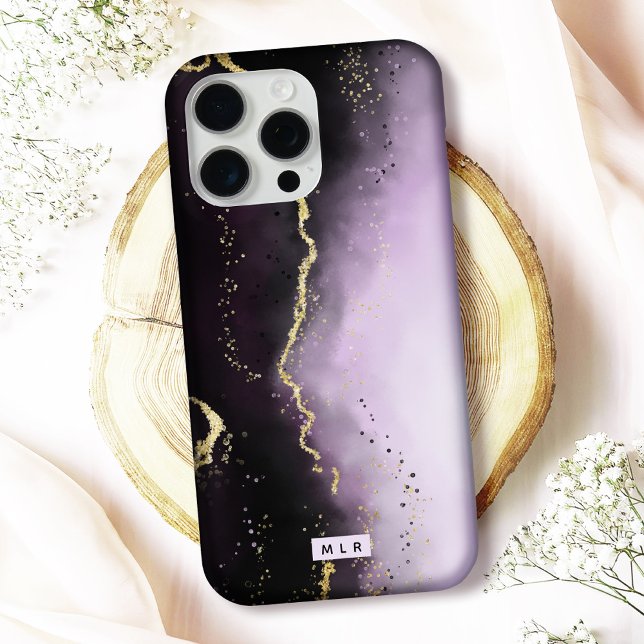 Coques Case-Mate iPhone Ombre Purple & Gold Moody Agate Moderne Monogramme (Protect your phone in style with this elegant "Ethereal Mist" monogrammed iPhone case)