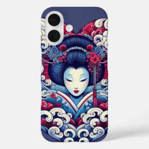 Coque Pour iPhone 16 Ondes de Geisha abstraites vectorielles orientales