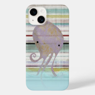 Coque Pour iPhone 14 Ondes d'imaginaire violet octopus coloré nageant